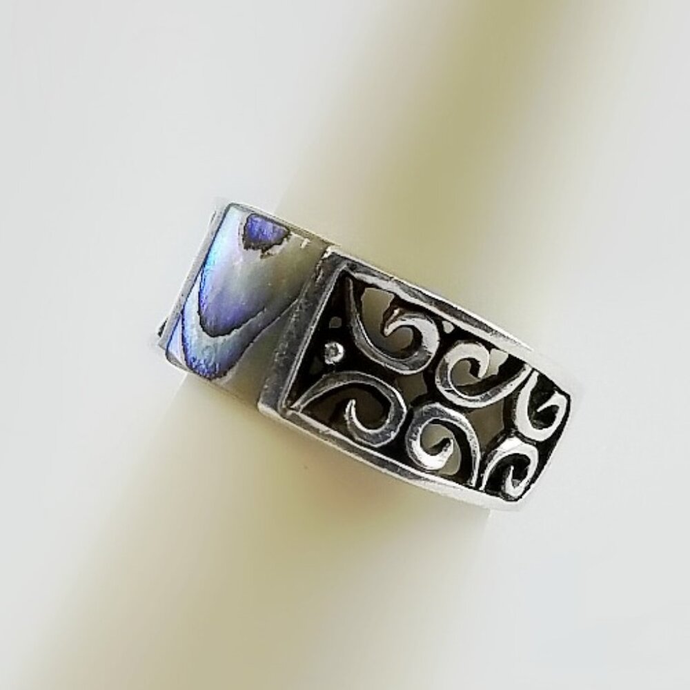 Pierced Sterling Ring - Rectangle Abalone Ring - … - image 5